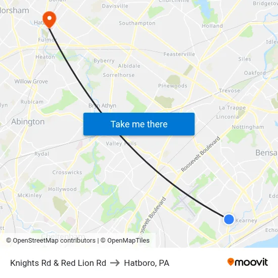 Knights Rd & Red Lion Rd to Hatboro, PA map