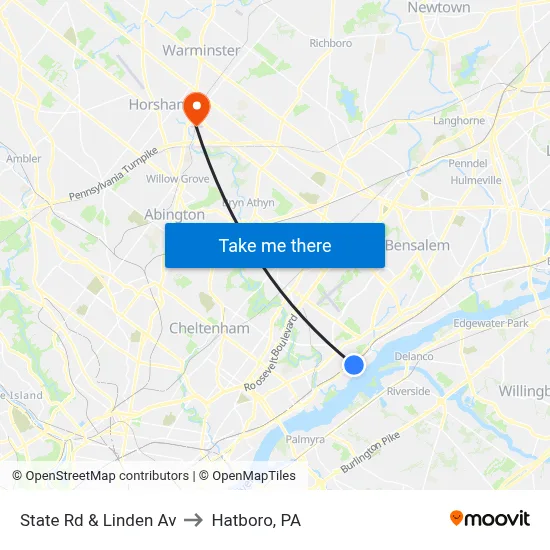 State Rd & Linden Av to Hatboro, PA map