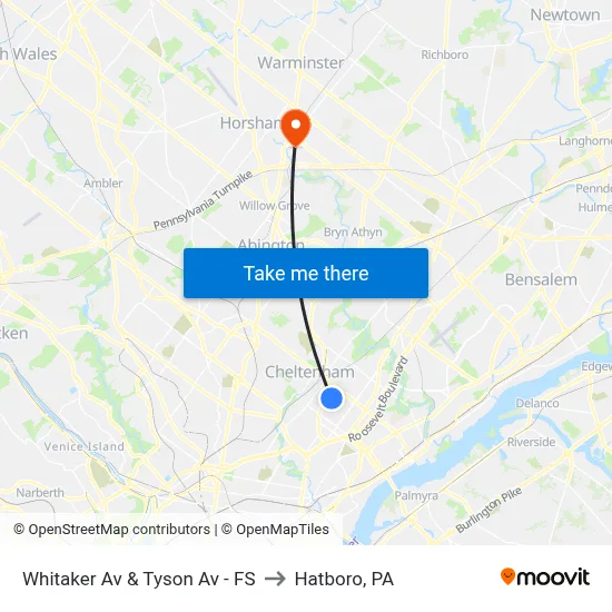 Whitaker Av & Tyson Av - FS to Hatboro, PA map