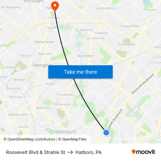 Roosevelt Blvd & Strahle St to Hatboro, PA map