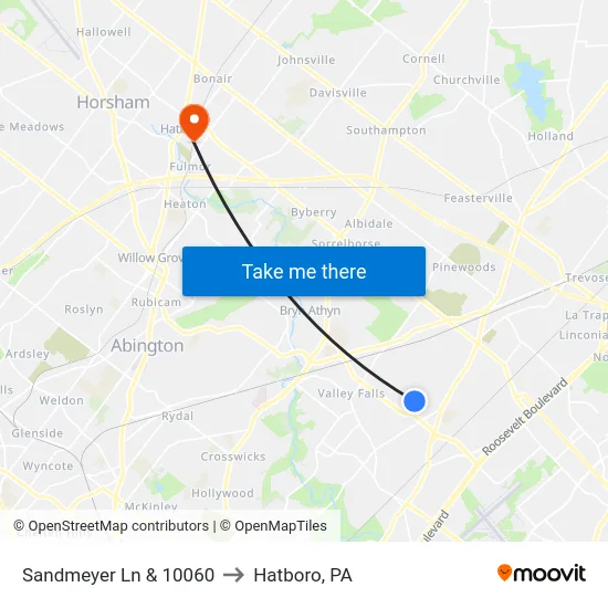 Sandmeyer Ln & 10060 to Hatboro, PA map