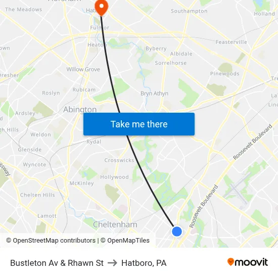 Bustleton Av & Rhawn St to Hatboro, PA map