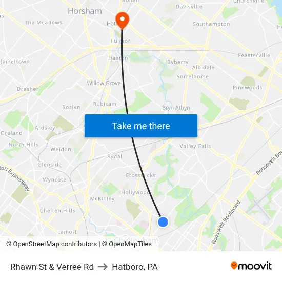 Rhawn St & Verree Rd to Hatboro, PA map