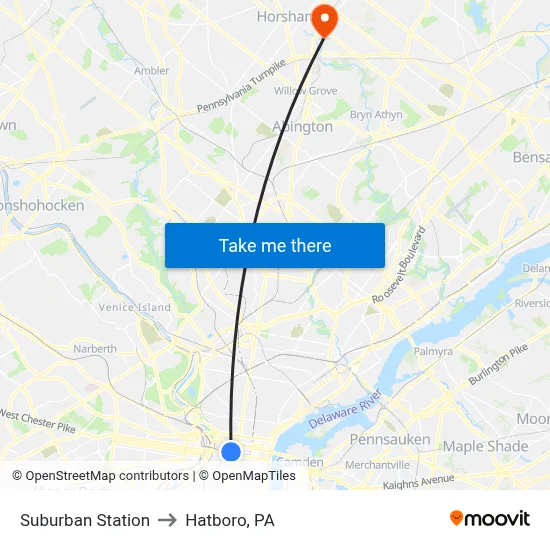 Suburban Station to Hatboro, PA map
