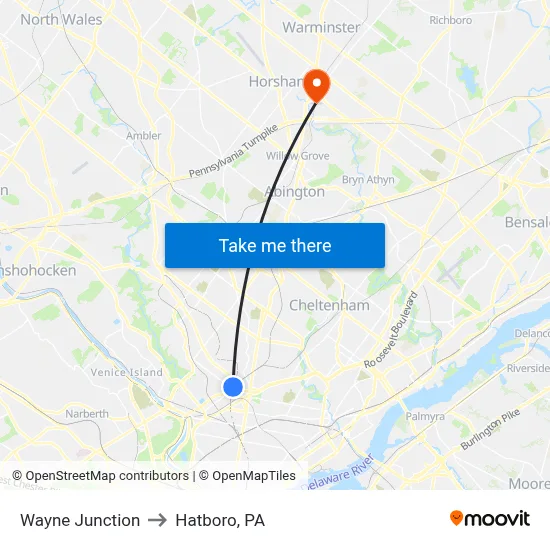 Wayne Junction to Hatboro, PA map