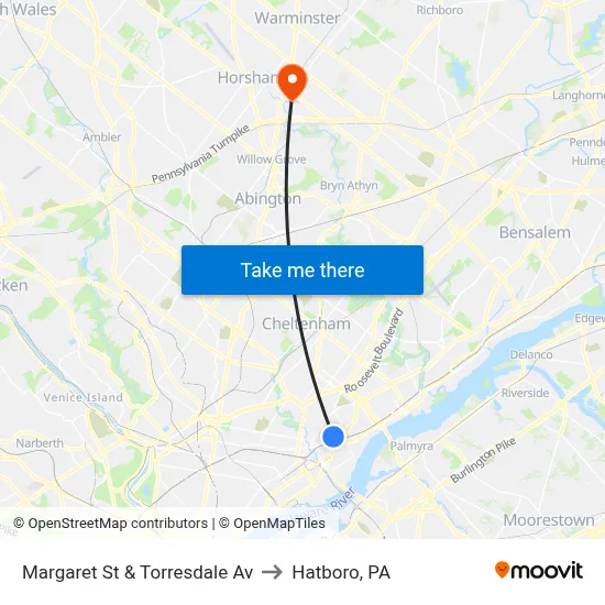 Margaret St & Torresdale Av to Hatboro, PA map