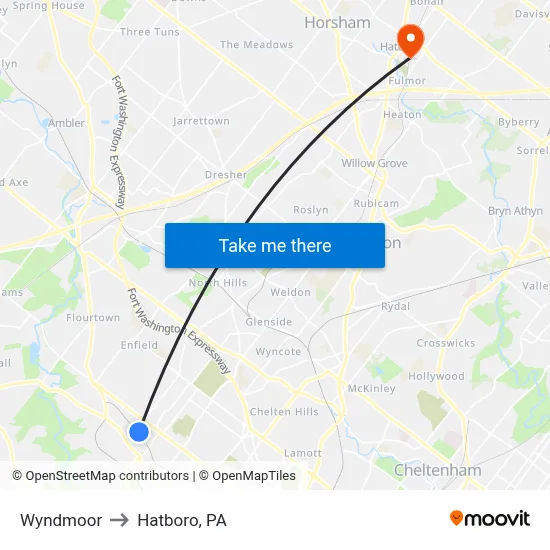 Wyndmoor to Hatboro, PA map