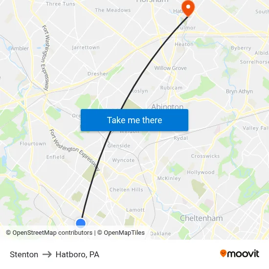 Stenton to Hatboro, PA map