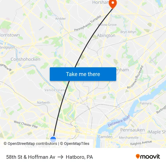 58th St & Hoffman Av to Hatboro, PA map