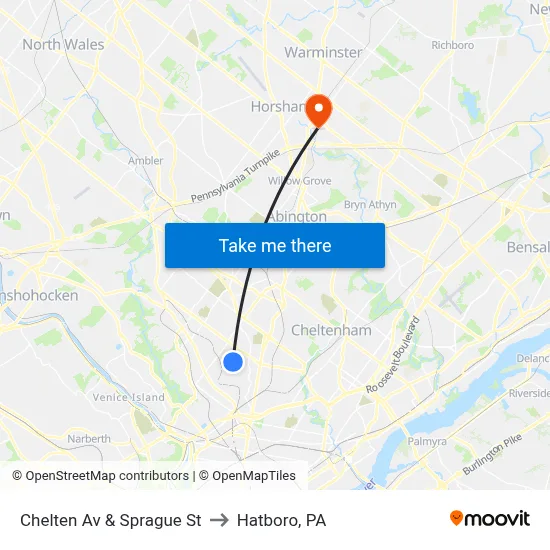 Chelten Av & Sprague St to Hatboro, PA map