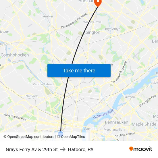 Grays Ferry Av & 29th St to Hatboro, PA map