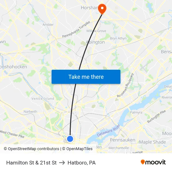 Hamilton St & 21st St to Hatboro, PA map