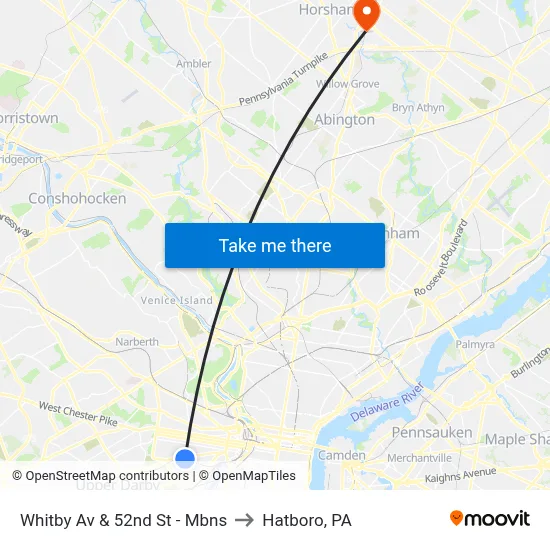 Whitby Av & 52nd St - Mbns to Hatboro, PA map