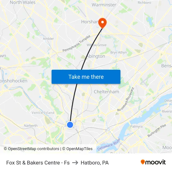 Fox St & Bakers Centre - Fs to Hatboro, PA map