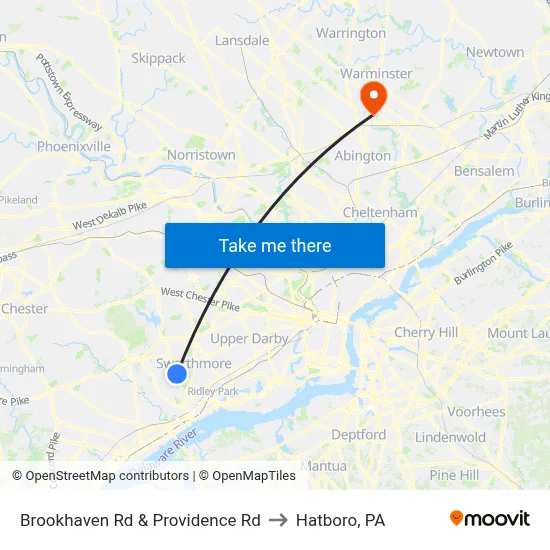 Brookhaven Rd & Providence Rd to Hatboro, PA map