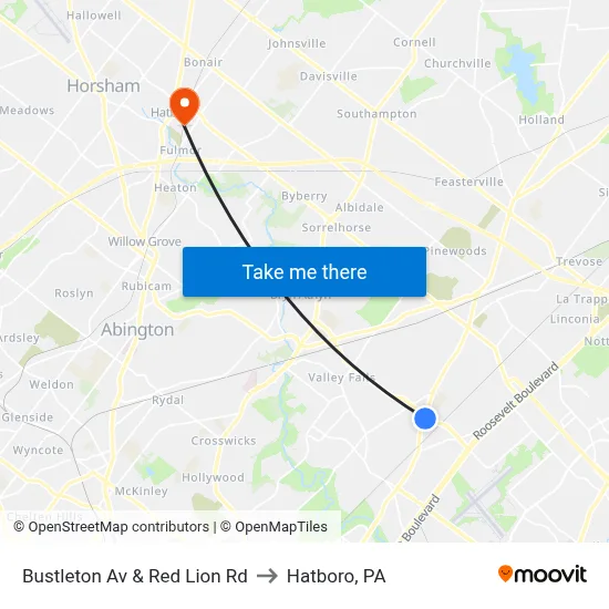 Bustleton Av & Red Lion Rd to Hatboro, PA map