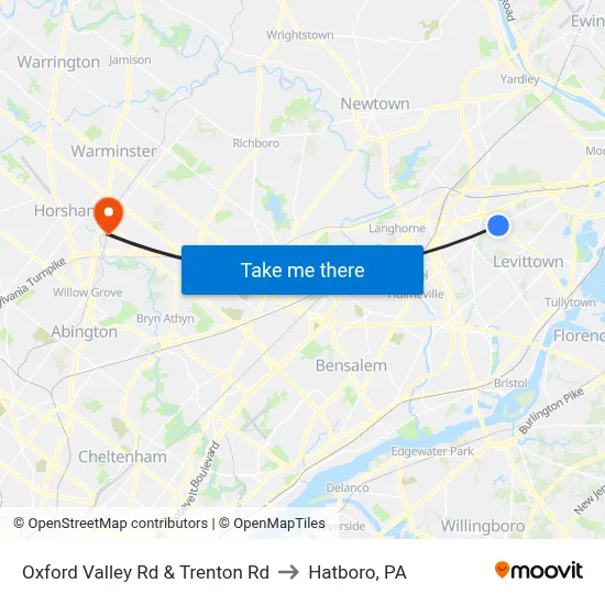 Oxford Valley Rd & Trenton Rd to Hatboro, PA map