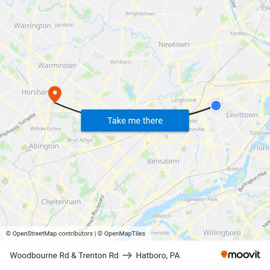 Woodbourne Rd & Trenton Rd to Hatboro, PA map