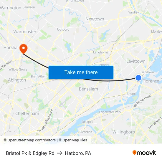 Bristol Pk & Edgley Rd to Hatboro, PA map