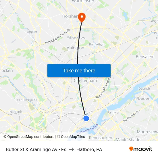 Butler St & Aramingo Av - Fs to Hatboro, PA map
