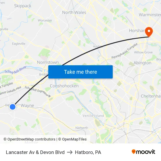 Lancaster Av & Devon Blvd to Hatboro, PA map