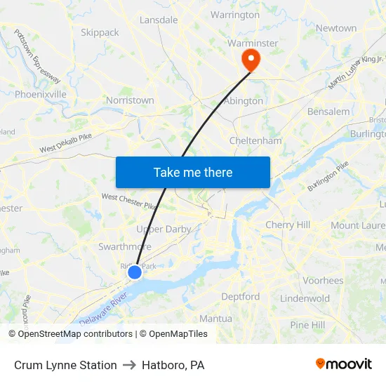 Crum Lynne Station to Hatboro, PA map