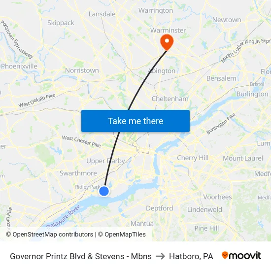 Governor Printz Blvd & Stevens - Mbns to Hatboro, PA map