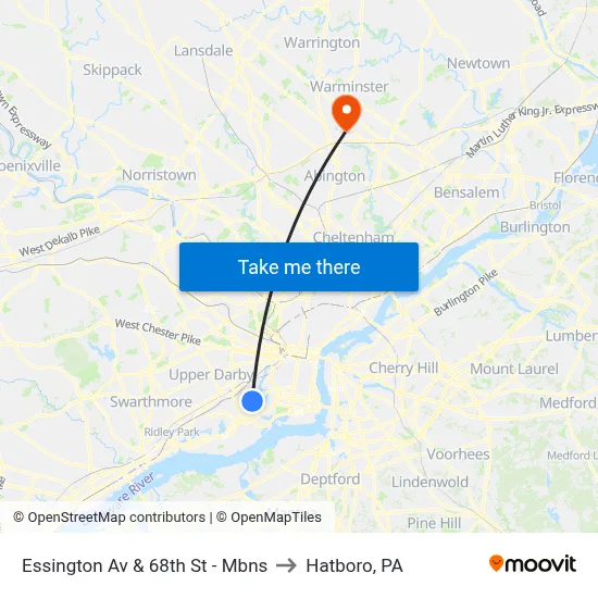 Essington Av & 68th St - Mbns to Hatboro, PA map