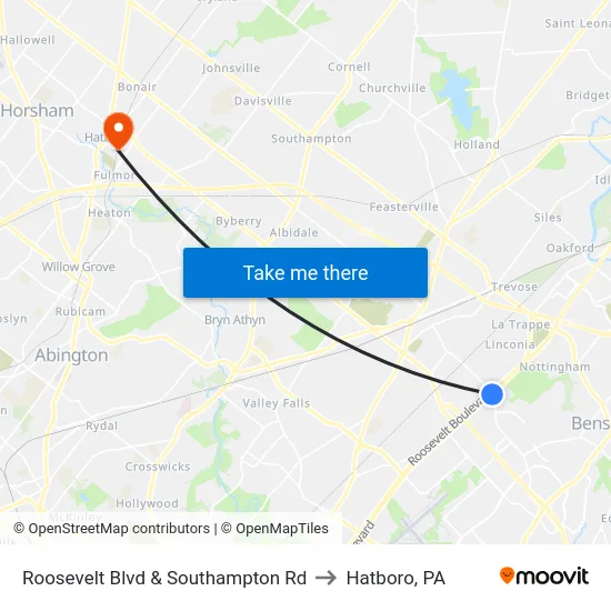 Roosevelt Blvd & Southampton Rd to Hatboro, PA map
