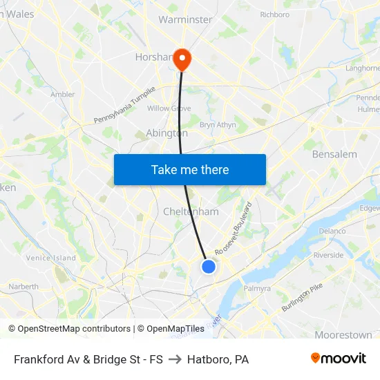 Frankford Av & Bridge St - FS to Hatboro, PA map