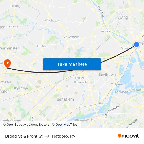 Broad St & Front St to Hatboro, PA map