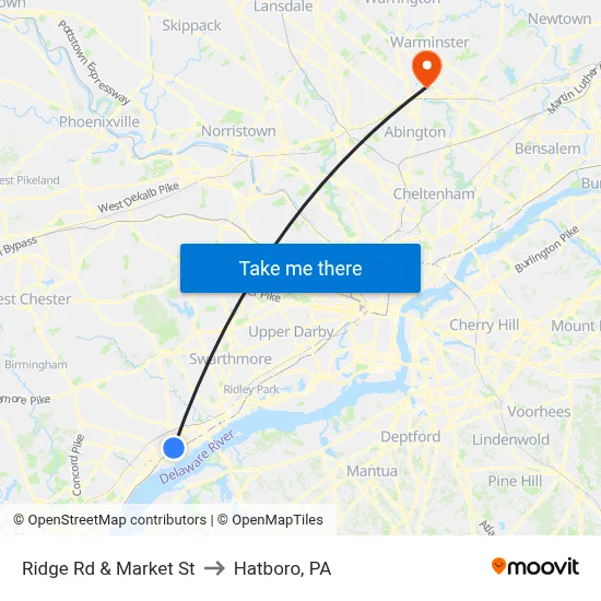 Ridge Rd & Market St to Hatboro, PA map