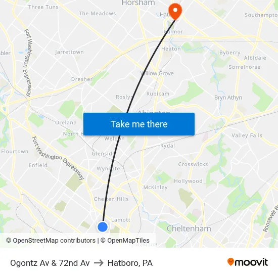 Ogontz Av & 72nd Av to Hatboro, PA map