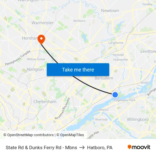 State Rd & Dunks Ferry Rd - Mbns to Hatboro, PA map