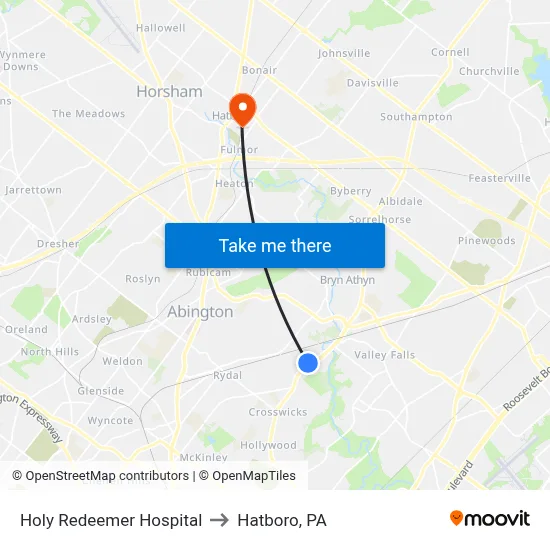 Holy Redeemer Hospital to Hatboro, PA map