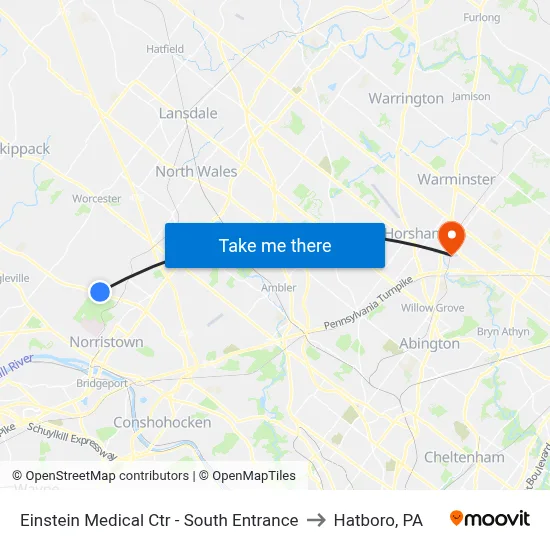 Einstein Medical Ctr - South Entrance to Hatboro, PA map