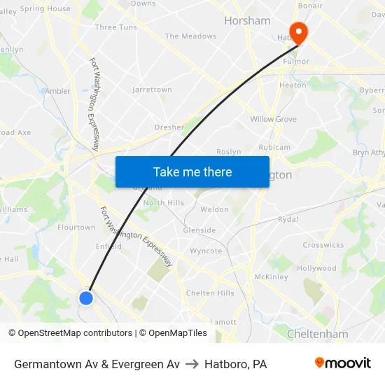 Germantown Av & Evergreen Av to Hatboro, PA map