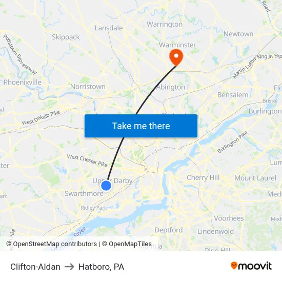 Clifton-Aldan to Hatboro, PA map