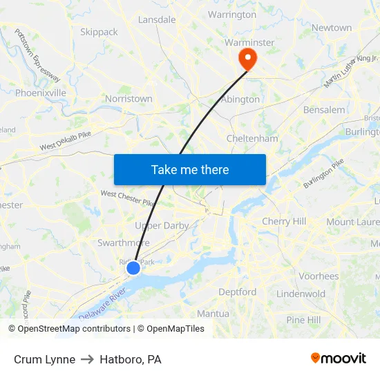 Crum Lynne to Hatboro, PA map