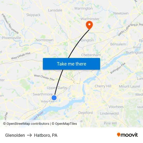 Glenolden to Hatboro, PA map