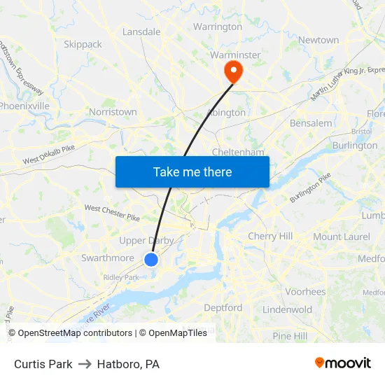 Curtis Park to Hatboro, PA map