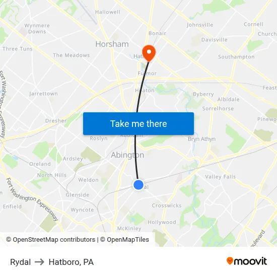 Rydal to Hatboro, PA map