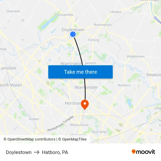 Doylestown to Hatboro, PA map