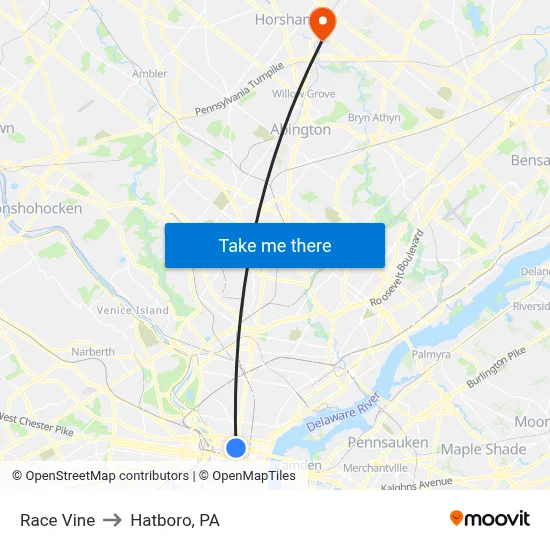 Race Vine to Hatboro, PA map