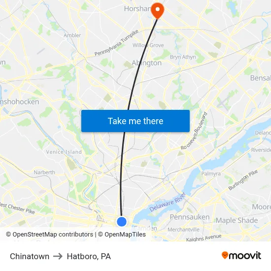 Chinatown to Hatboro, PA map