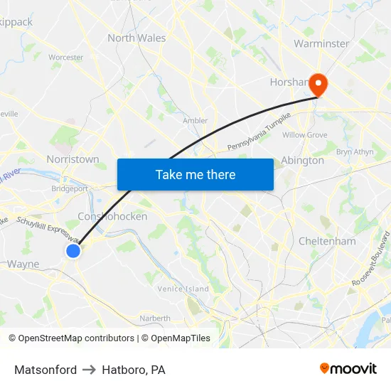 Matsonford to Hatboro, PA map