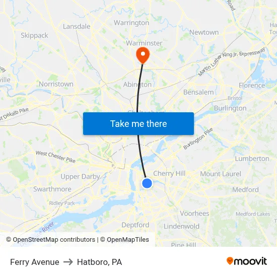 Ferry Avenue to Hatboro, PA map
