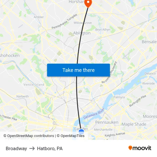 Broadway to Hatboro, PA map