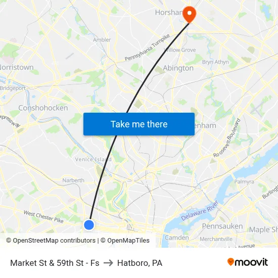 Market St & 59th St - Fs to Hatboro, PA map