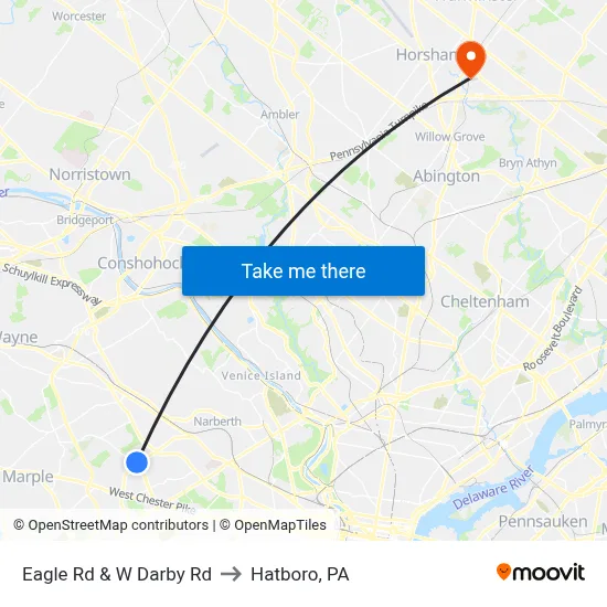 Eagle Rd & W Darby Rd to Hatboro, PA map